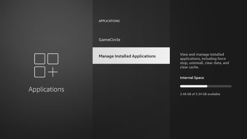 wählen Sie Installierte Anwendungen verwalten | Spotify auf dem Fire TV Stick