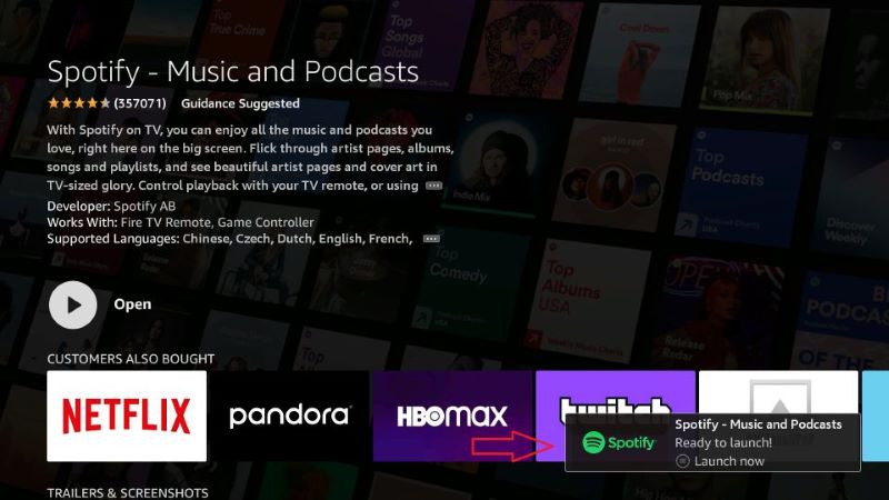 tippen Sie auf Abrufen | Spotify auf dem Fire TV Stick
