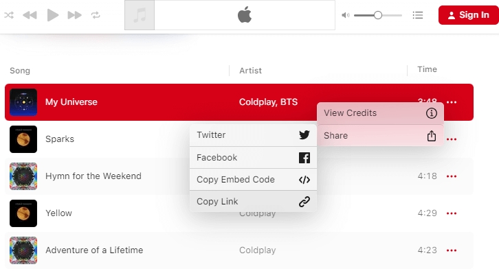 Apple Music-Song-URL kopieren | Songs von Apple Music auf den Mac herunterladen
