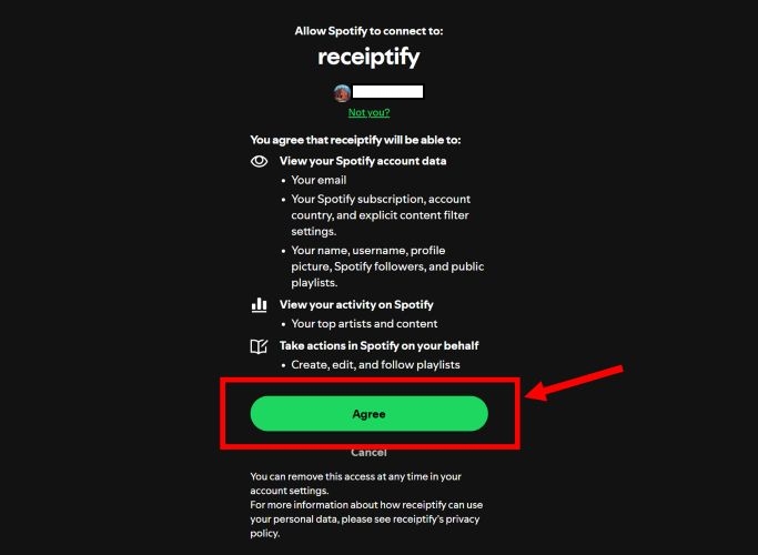Klicke auf ‚Zustimmen | Spotify Receiptify