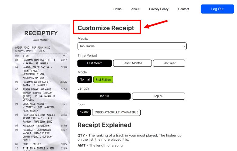 Zeitraum anpassen | Spotify Receiptify