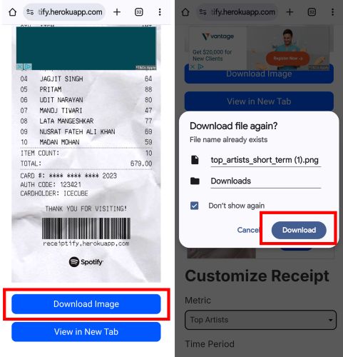 Wähle Bild herunterladen | Spotify Receiptify