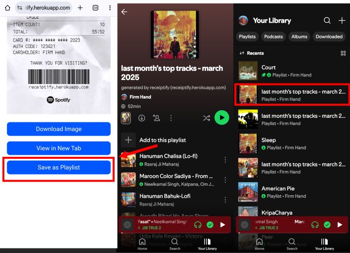 Tippe auf Als Playlist speichern | Spotify Receiptify
