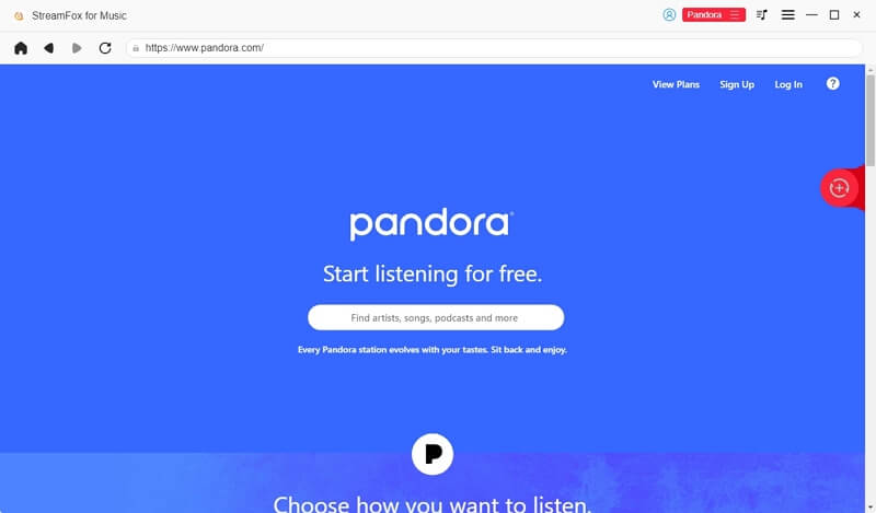 Anmelden bei Pandora Music | StreamFox All in One Converter – Benutzerhandbuch