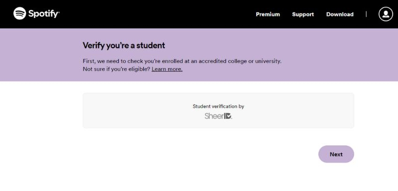 Verifizierung über SheerID | Erhalten Sie einen Spotify-Studentenrabatt