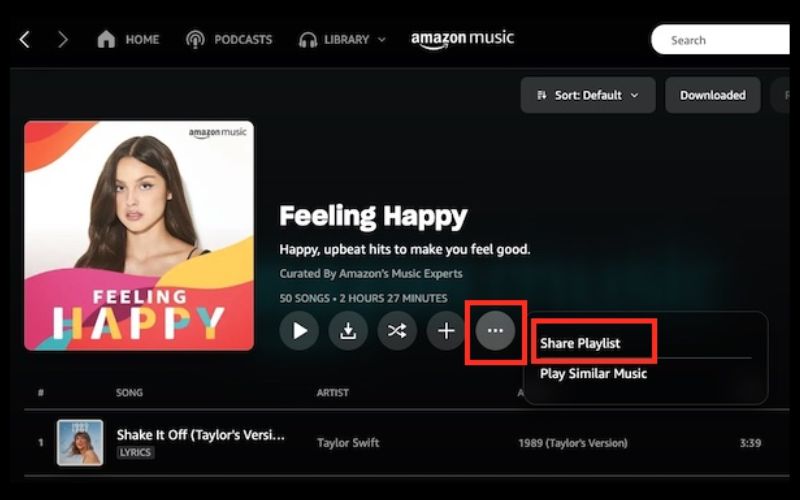 Wählen Sie „Playlist teilen | Amazon Music-Playlists teilen“