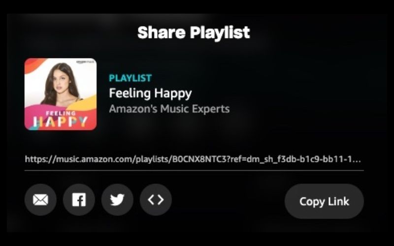 Wählen Sie die gewünschte Freigabemethode | Amazon Music-Wiedergabelisten freigeben