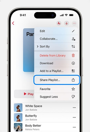 tippe auf „Playlist teilen | Apple Music-Mediathek teilen“