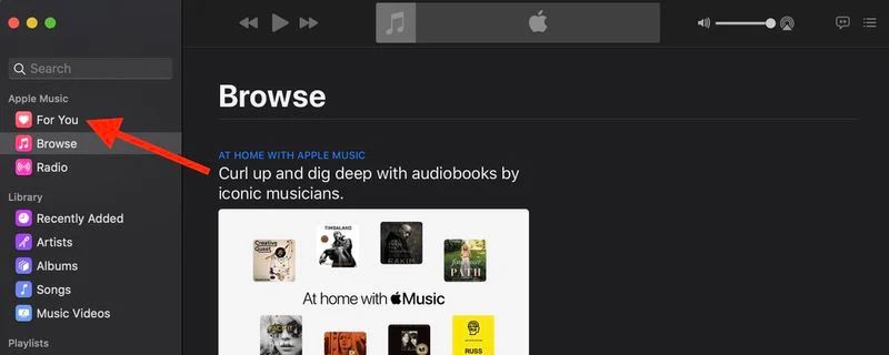 Klicken Sie auf „Für Sie | Apple Music-Mediathek teilen“