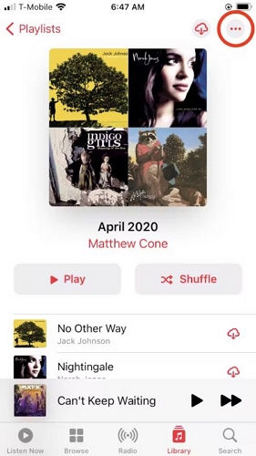 Tippe auf das Symbol „Mehr“ | Apple Music-Mediathek teilen