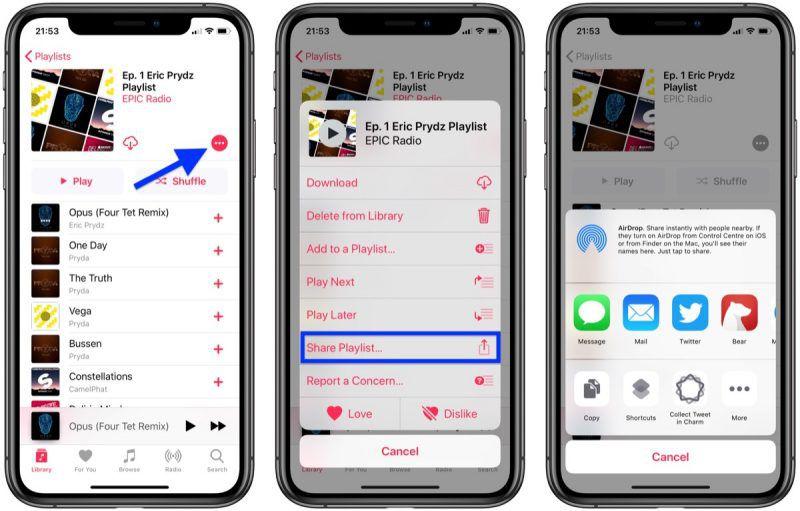 Wählen Sie „Teilen“ | „Eine freigegebene Playlist auf Apple Music erstellen“