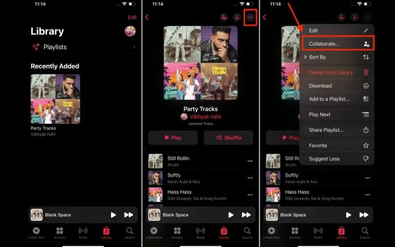 Tippen Sie auf Zusammenarbeiten | Erstellen Sie eine freigegebene Playlist auf Apple Music