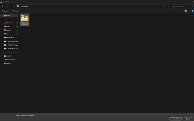choose Select Folder | visualiser for spotify