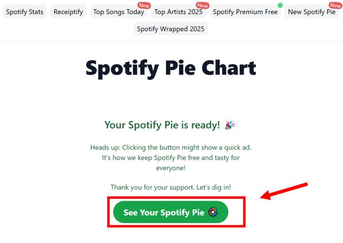 Auf Dein Spotify Pie ansehen klicken | Spotify Receiptify