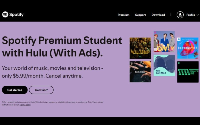 Klicken Sie auf Erste Schritte | Erhalten Sie einen Spotify-Studentenrabatt