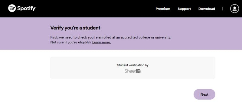 Klicken Sie auf Weiter | Erhalten Sie einen Spotify-Studentenrabatt