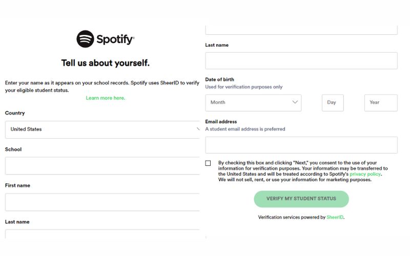 Klicken Sie auf Meinen Studentenstatus bestätigen | Erhalten Sie einen Spotify-Studentenrabatt