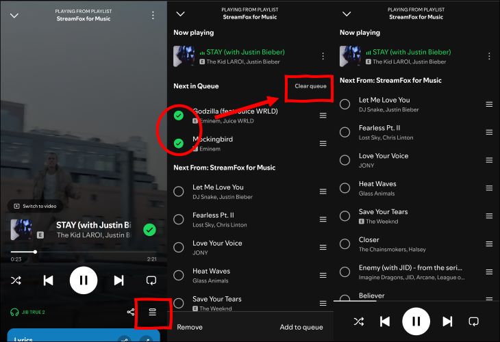 Warteschlange löschen antippen | Spotify spielt automatisch Musik ab