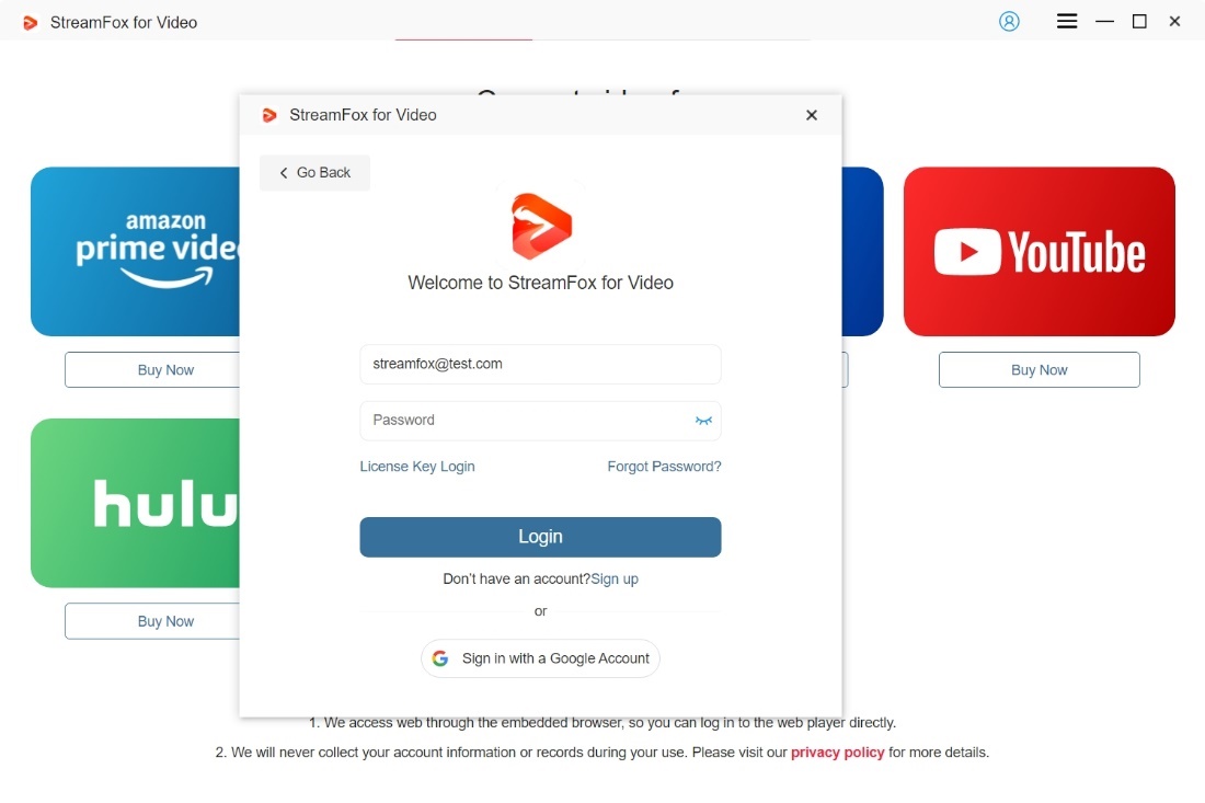 Anmeldeaufforderung | Streamfox für Video-Benutzerhandbuch