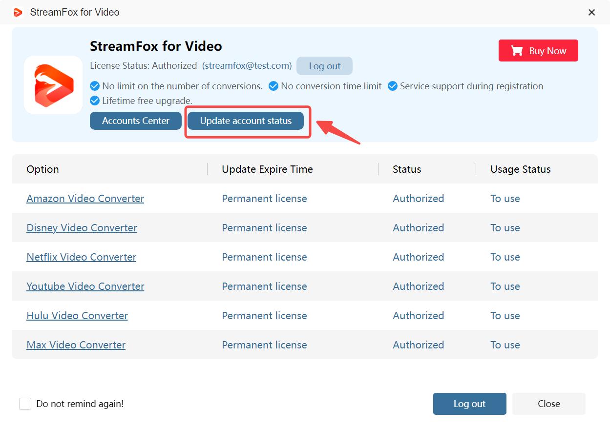 Kontostatus aktualisieren | Streamfox für Video-Benutzerhandbuch