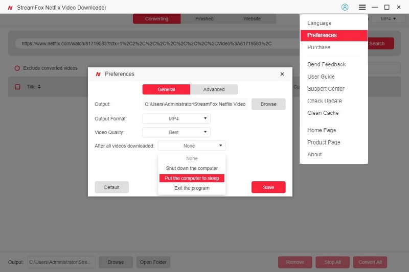 Ausgabeformat anpassen | Streamfox Netflix Video-Downloader – Benutzerhandbuch