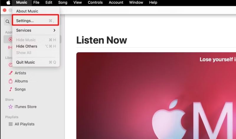 Wählen Sie „Einstellungen | Songs auf Apple Music überblenden“