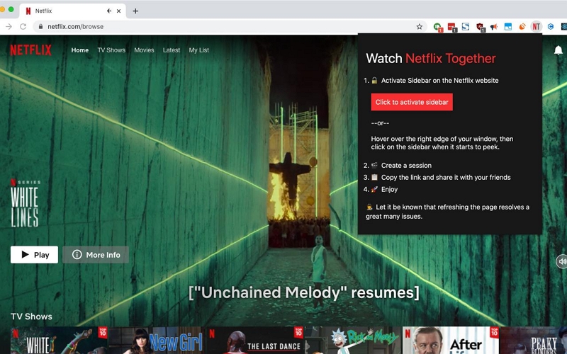 Wählen Sie „Aktivieren | Gemeinsam Netflix schauen“